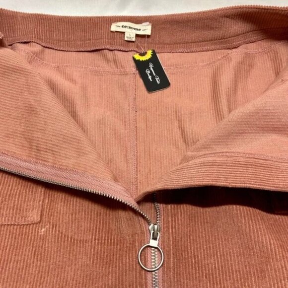 ee:some Women's Mini Skirt Large Burnt Orange Corduroy Pockets Full Front Zipper - Picture 10 of 15